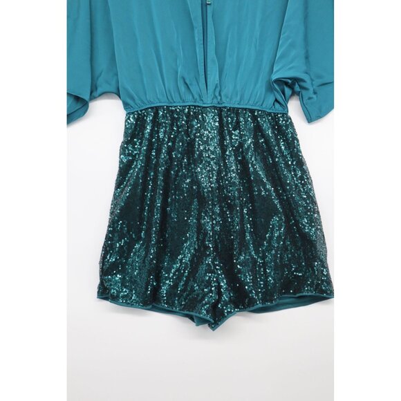 NWT Teal Emery Rose Sequin Romper With Short Dolman Sleeves & Tie Waist - Size M - Picture 10 of 11